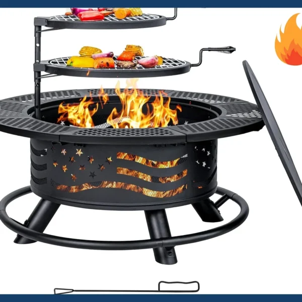 36 Inch Fire Pit with 2 Cooking Grates, Outdoor