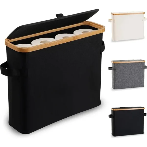Bamboo toilet paper holder with lid