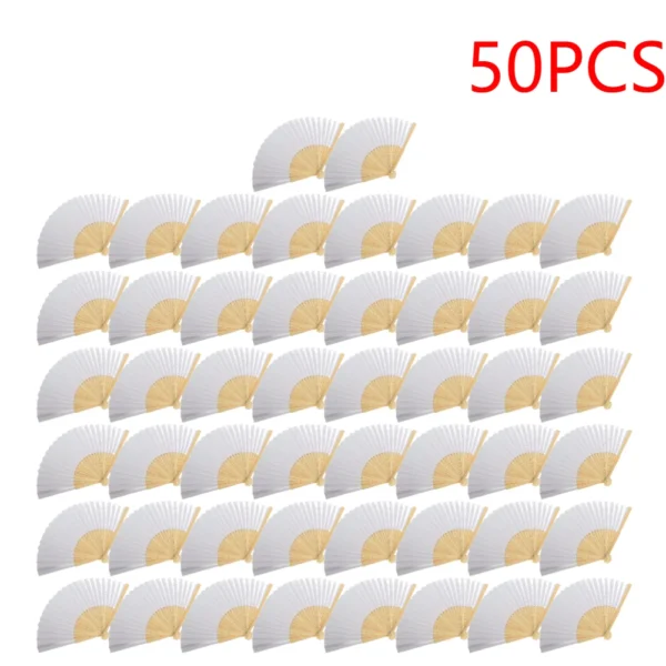 1-50PCS White Hand Folding Fan Graffitable Bamboo