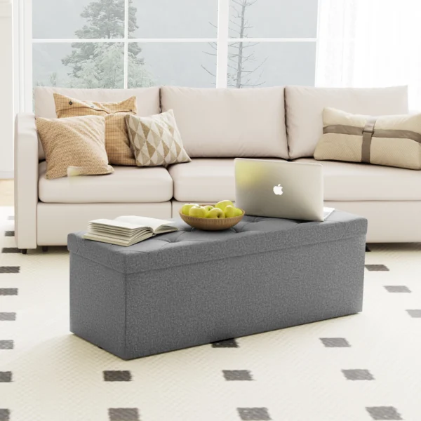 Folding Storage Ottoman Bench Living Room Hidden Storage